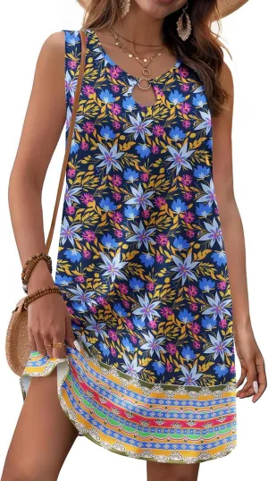 Zeagoo Womens Summer Beach Dresses 2025 Loose Sleeveless Mini Sundress Swimsuit Coverup Spring Casual Boho Tank Dress